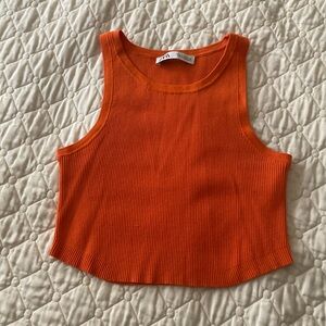 Zara bright orange crop ribbed tank Sz M